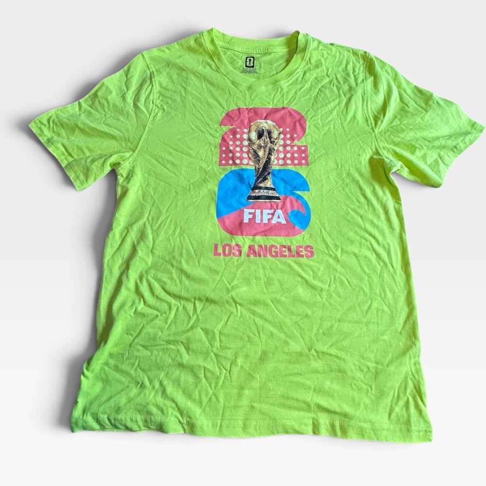 FIFA World Cup 2026 Los Angeles T-Shirt Neon Green Mens XL Soccer Graphic Tee